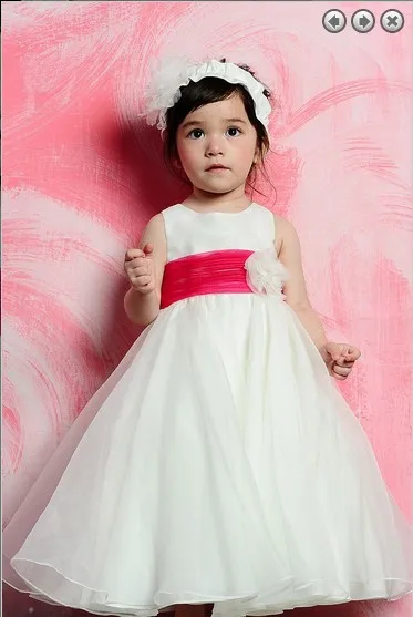 

free shipping new 2016 Wedding Party Dresses Girl's Pageant Gowns red saahes Princess dresses white long Flower Girl Dresses