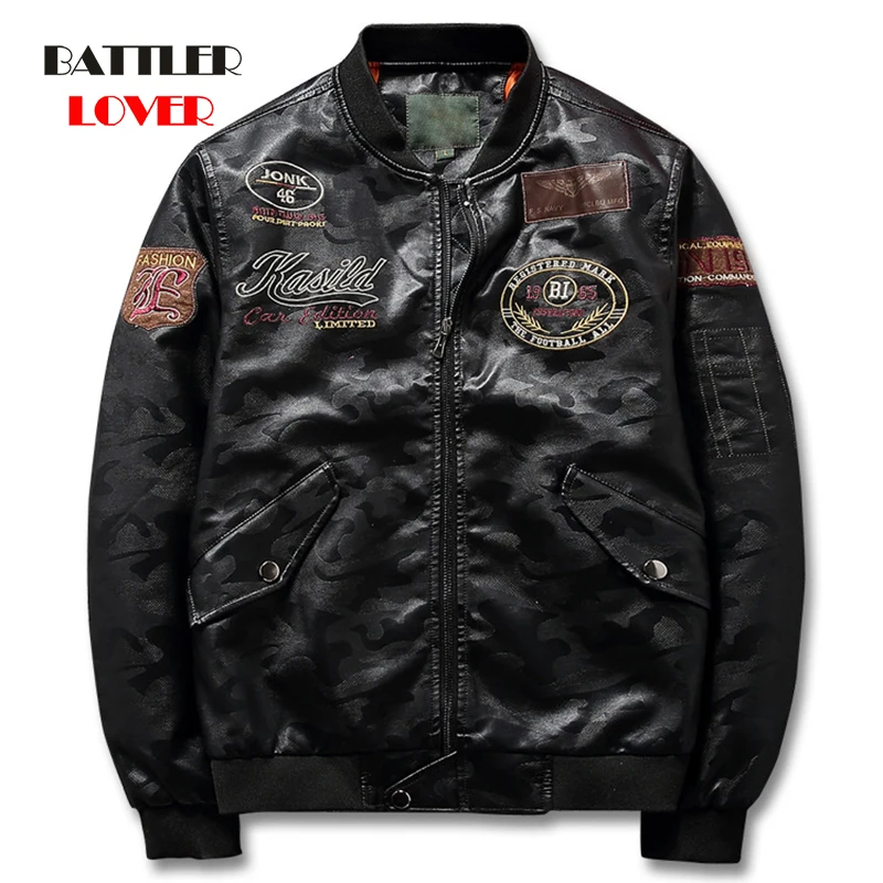 Male Leather Jacket Embroiderry Slim Fit Coat Men Stand Collar jaqueta Coats Motor Biker Jackets Casual Motorcycle Plus Size 4XL