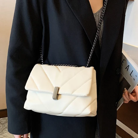 

2020 Thread Lock Square Bag for Women Luxury PU Shoulder Bag Classic Lady High-quality Leather Handbag with Chain CrossBody Bags