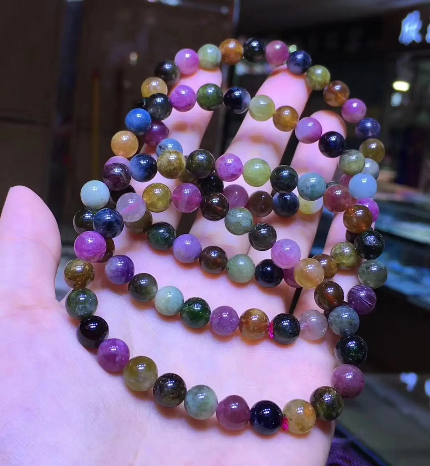 

Top Quality 7.5mm Natural Colorful Candy Tourmaline Crystal Clear Round Beads Bracelets Women Men Brazil Jewelry AAAAA