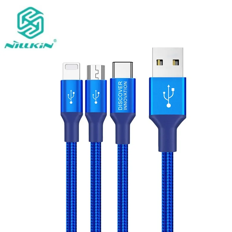 

Nillkin Universal Nylon USB Cable 3 in 1 Micro Type C Lightning Fast Charging For iPhone Cable For Huawei Oneplus Xiaomi Redmi