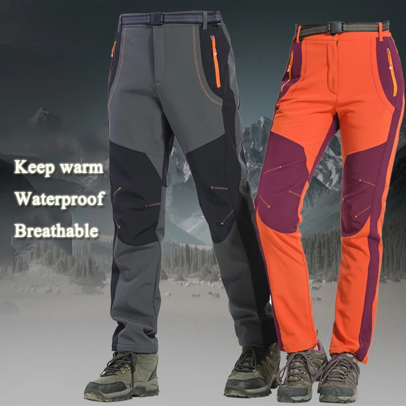 

Winter Outdoor Hiking Ski Pants Fishing Waterproof Camping Trekking Fleece Skiing Pants Climbing Softshell Trouserl Men Women