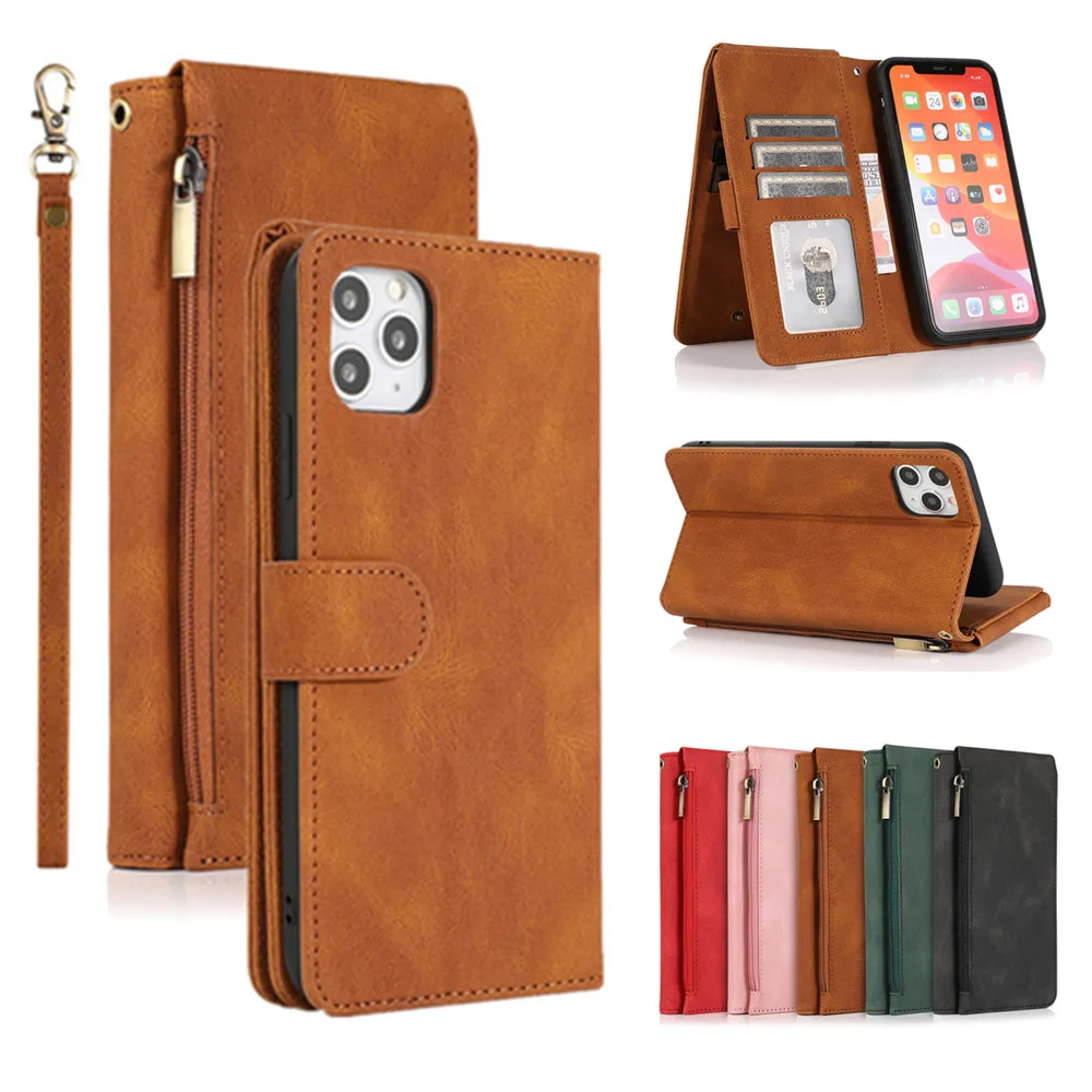 Wallet Case for iPhone 6 6s 7 8 SE 2020 11 12 Mini Pro Max PLUS X XS XR Luxury Leather Cards Flip Phone Bags Cover with Zipper