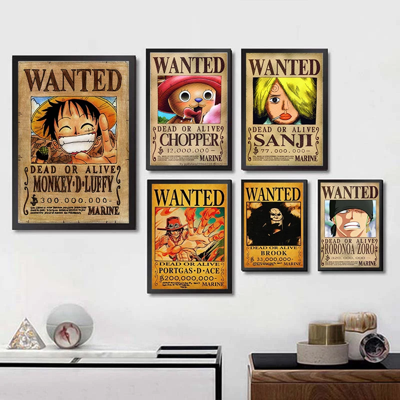One Piece Wanted Posters Luffy Zoro Sanji Nami Robin Home Decoration White Coated Paper Prints Home Art Brand Wall Stickers Aliexpress