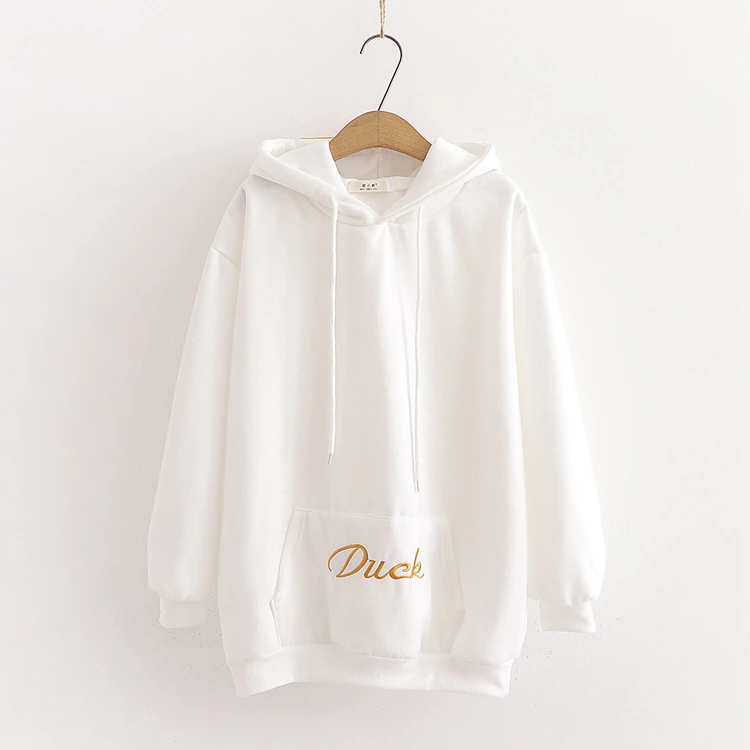 Merry Pretty, женские толстовки с капюшоном с вышитой уткой из мультфильма, толстовки с ушками на капюшоне, Winte Plus, милые бархатные пуловеры с капюшоном