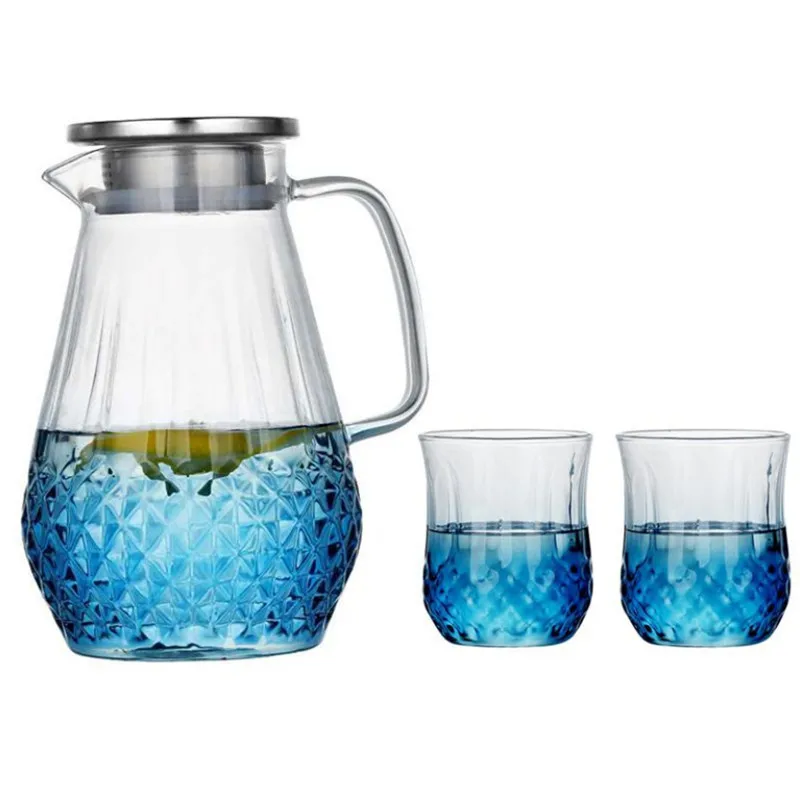 Heat Resistant Glass Pitcher Household Tea Pot with Stainless Steel Lid Large Capacity Water Bottle Kettle Juice Milk Jug Gift