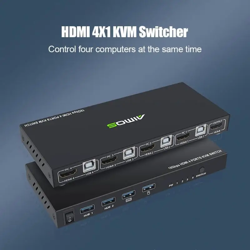 AM-KVM401 18Gbps 4K 4 Input 1 Output KVM Switch HDMI 2.0 Screen Switcher Mouse Keyboard USB sharer