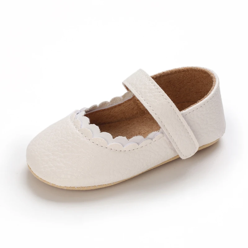 Infant Newborn Baby Girls Princess Non-Slip Floral Border Shoes Toddler Baby Soft PU Leather Prewalker Shoes Solid First Walkers