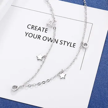 

Real 925 Sterling Silver Choker Star Clavicle Chain Necklace for Fashion Women Minimalist Fine Jewelry Cute Accessories 2020