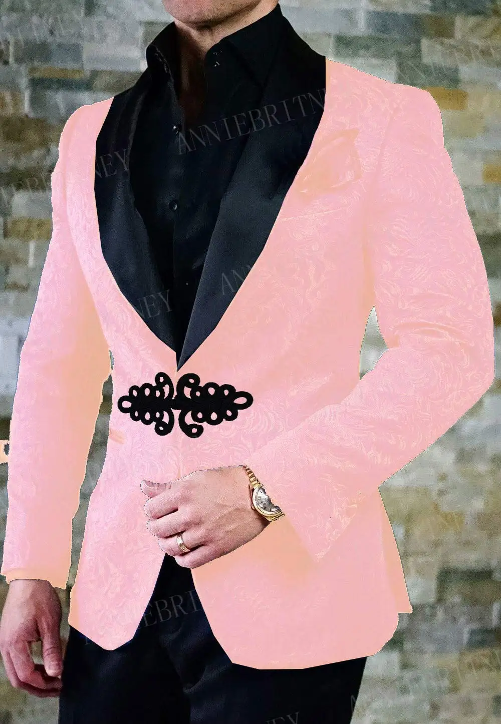 Anniebritney New Pink Men Suit Slim Fit Tuxedo Bridegroom Suit Set