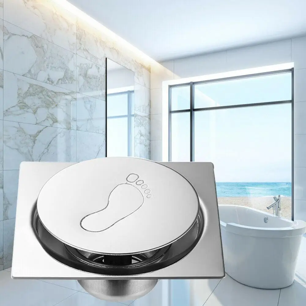 Press-Type Floor Drain Pedal Type Floor Drain Floor Mouned Drain Shower Square Bathroom Cover 10x10CM