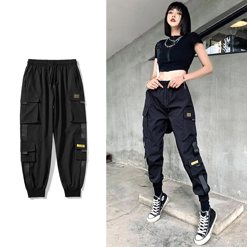 

Women Elastic Waist Loose Streetwear Cargo Pants Female Fashion Ankle-length Jogging Trousers Ladies Plus Szie 2023 Casual Pant