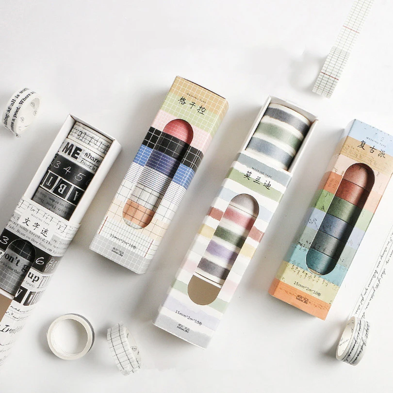

10 Rolls Grid Washi Tape Set Decorative Adhesive Tape For Diary Stickers Journal Supplies 2m Masking Tape Stationery Washitape