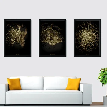 

Scandinavian modern style decoration design Paris Berlin Los Angeles and other night city lights golden decoration painting 158