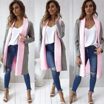 

Women Casual Lapel Contrast Color Patchwork Mid Long Duffle Coat Casual, Street, Party, etc Spring, Autumn
