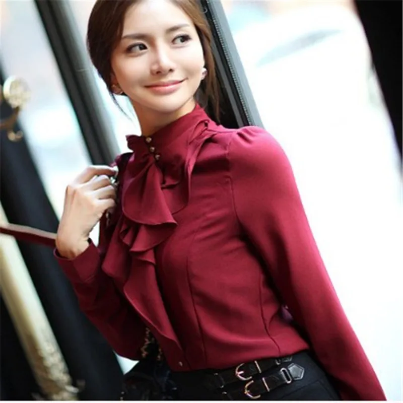 Женская блузка с длинным рукавом и воротником стойкой размеры до XXXL|blouse xxxl|ruffle