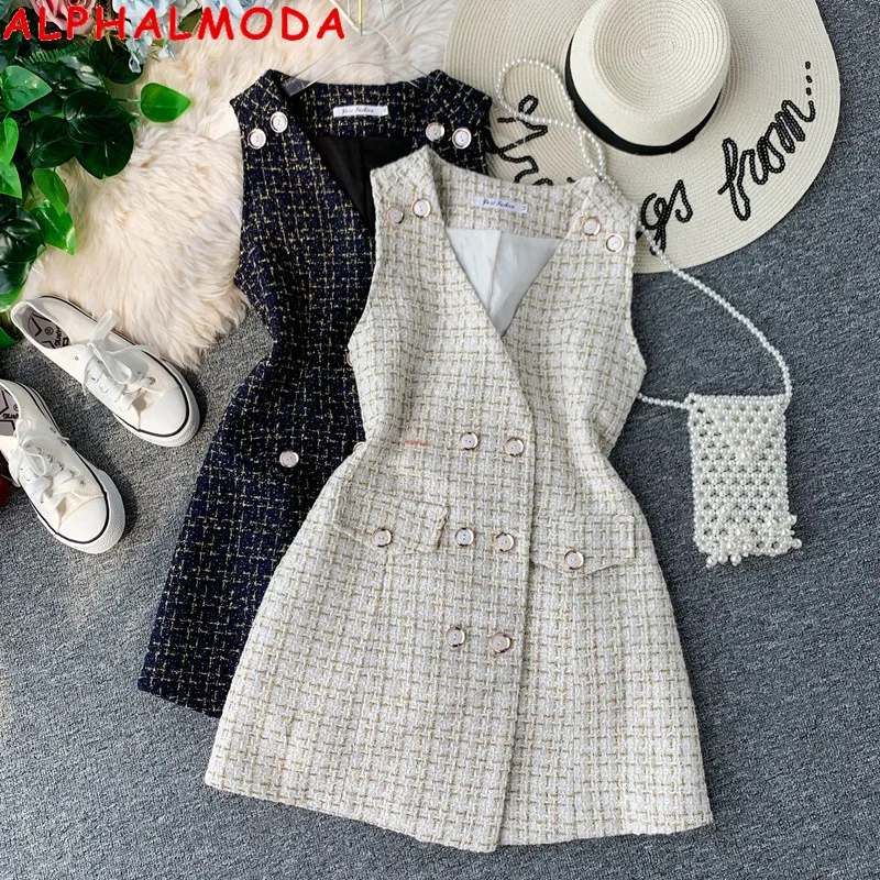 Женское двубортное платье ALPHALMODA облегающее ТРАПЕЦИЕВИДНОЕ без рукавов с