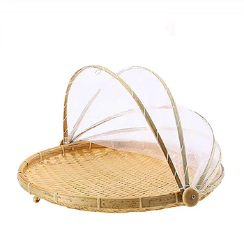 

Handmade Bamboo Woven Bug Proof Wicker Basket Dustproof Picnic Fruit Vegetable Bread Tray Wicker Food Bread Dishes Cover