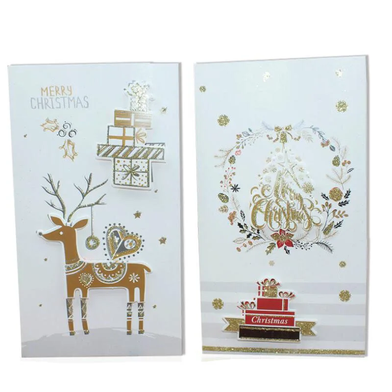 

16pcs/lot New Christmas Element Pattern White Greeting Card Gold Powder Christmas Wishes Invitation Card