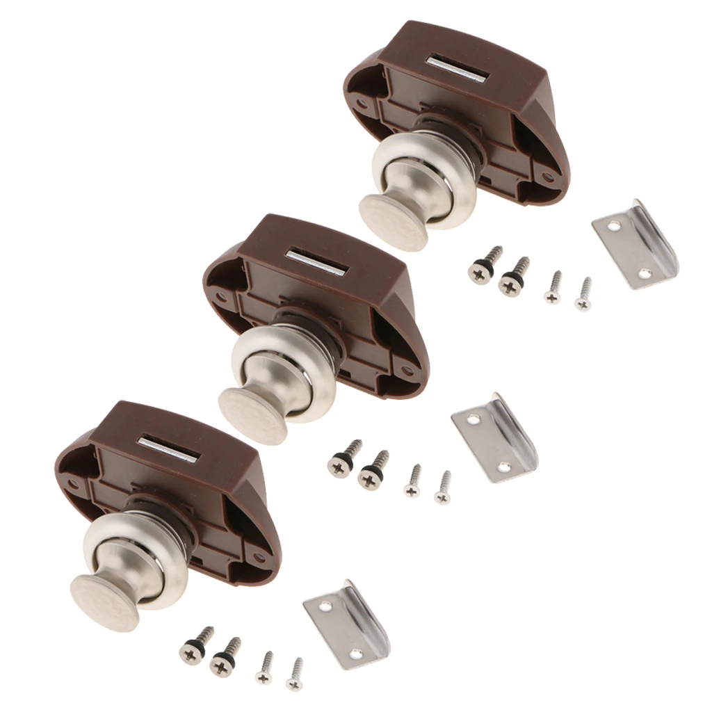 3 Sets Keyless Push Button Latch 304 Stainless Steel for RV Motor Home Camper Caravan Cupboard Lock - Pearl Nickel