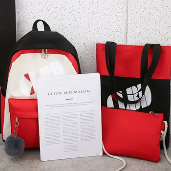 

4pcs Canvas Patchwork Daypacks School Backpack Shoulder Bags Bookbag Pencil Case Set for Student Teen Girls M5TE