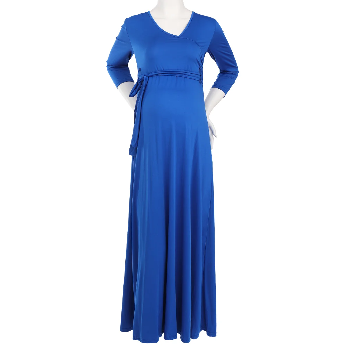 

Elegant Pregnancy Dress Wedding Party Maternity Dress Pregnant Women V Neck 3/4 Sleeve High Waist & Waistband Casual Long Dress