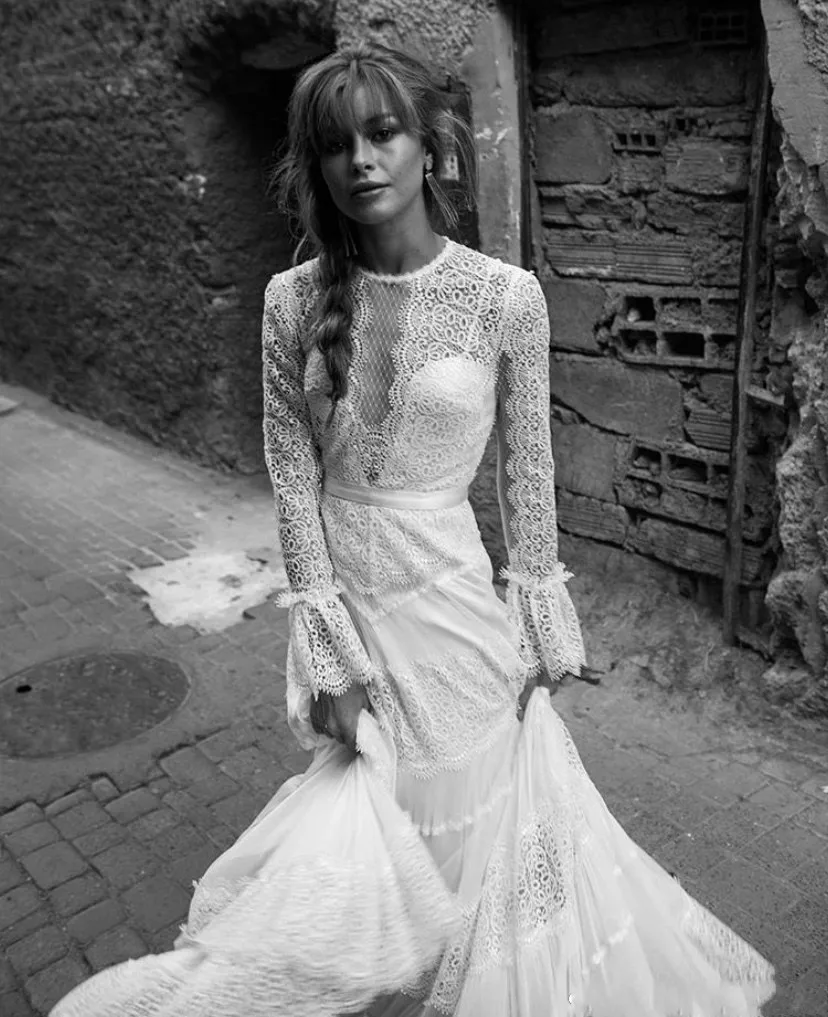Vestido De Noiva свадебное платье Бохо кружевное свадебное платье с длинным рукавом винтажное пляжное платье de mariee