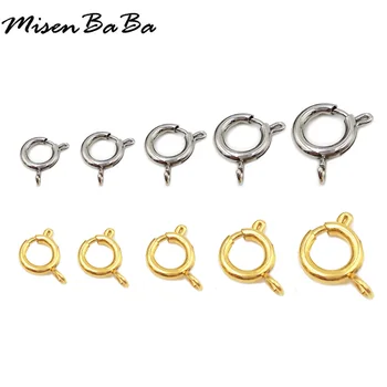 Billig 10PCS 5/6/8/10/12/14mm 316L Edelstahl Frühling O-ring Schnallen Clips Geldbörsen Runde Push-Trigger Snap Haken Karabiner