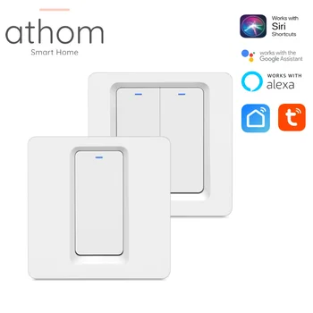 

ATHOM WiFi Smart Light Switch push button Voice Control Works With Siri Alexa google home EU standard 1/2 gang smartlife t