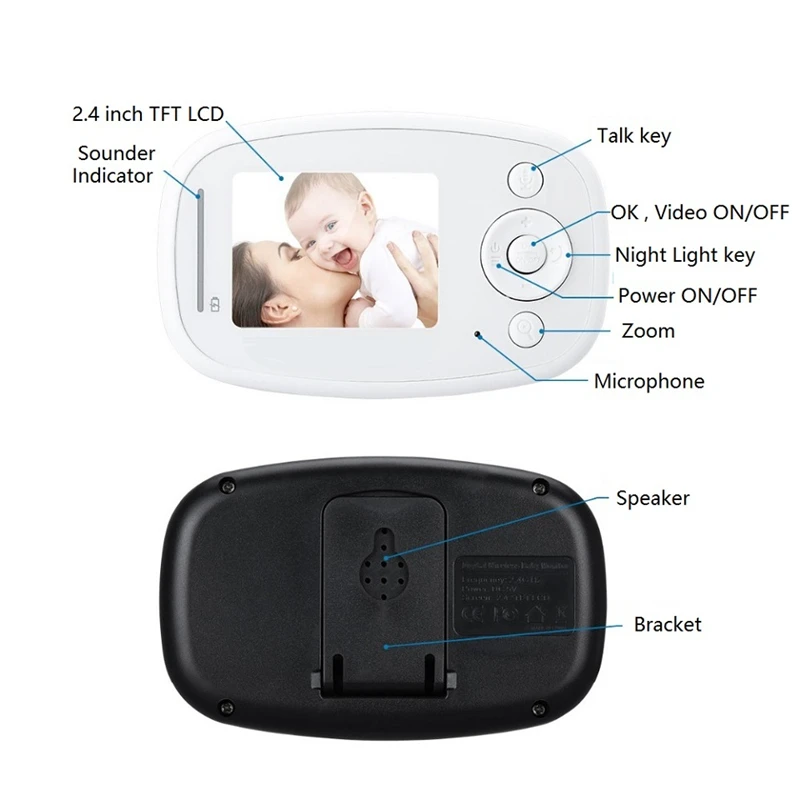 Baba Eletronica монитор камеры младенца 2,4 дюймов TFT lcd ИК переговорное устройство с режимом ночной съемки 4 устройство контроля температуры малыша младенца сна