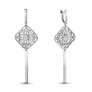 

Long earrings with cubic zirconia AQUAMARINE claim., 925 silver