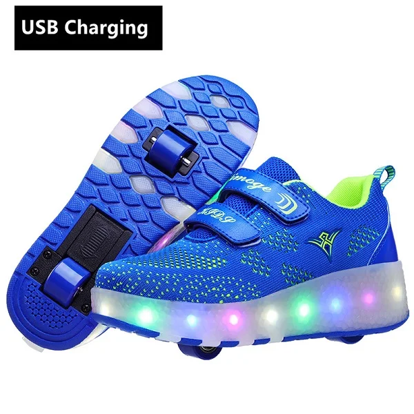 girls leather shoes New One wheels USB Charging Fashion Girls Boys LED Light Roller Skate Shoes For Children Kids Sneakers With Wheels Two wheels children's shoes for adults Children's Shoes