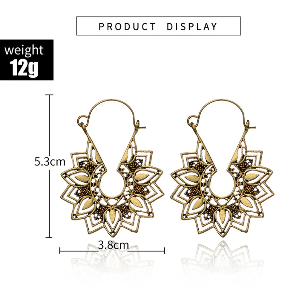 Bohemian Flower Earrings Dangle Drop Vintage Tribal Hollow Lotus Mandala Flower Floral Basket Earrings Ear for Women Jewelry 6
