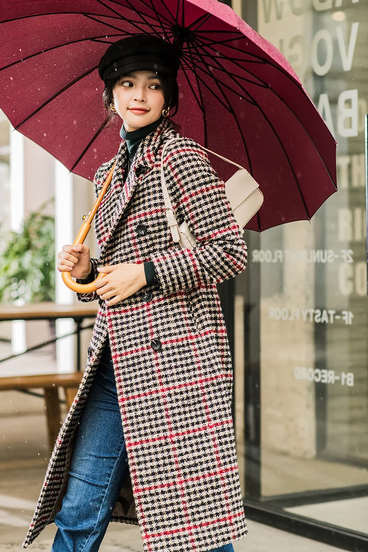 Manteau Veste Femme Hiver Зимняя шерстяная Длинная накидка Женская клетчатая Корейская куртка женская s пальто Vadim Abrigo Mujer Zaful Kawaii YL275