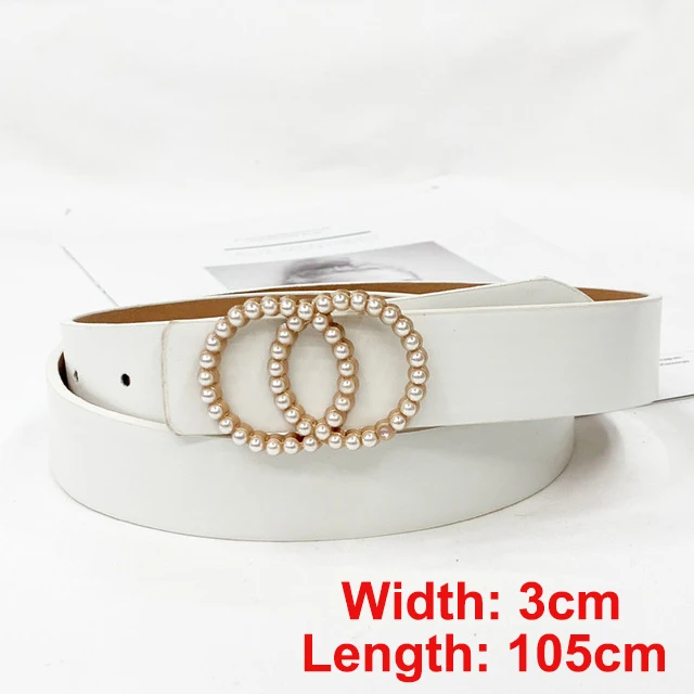 style 1-White Роскошный брендовый пояс, женский пояс с жемчужной золотой пряжкой, кожаные ремни для женщин, джинсы, модные, для девушек, для девушек, для талии, ceinture femme blac - Цвет: style 1-White