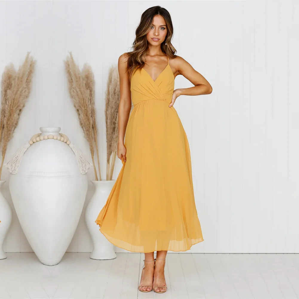Sexy Dresses Party Night Club Dress 2020 Long Dress Elegant White Summer Maxi Clothes V-Neck Hollow Out Spaghetti Strap Empire