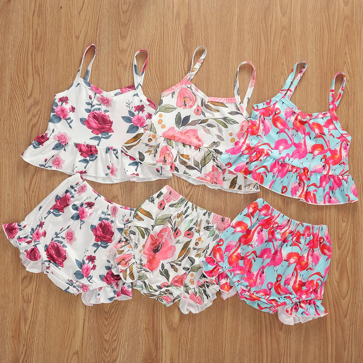 

AA Girls Clothing Set 2020 Summer Two-piece Set Outfit Ruffle Tank Top Shorts Casual Baby Clothes Set