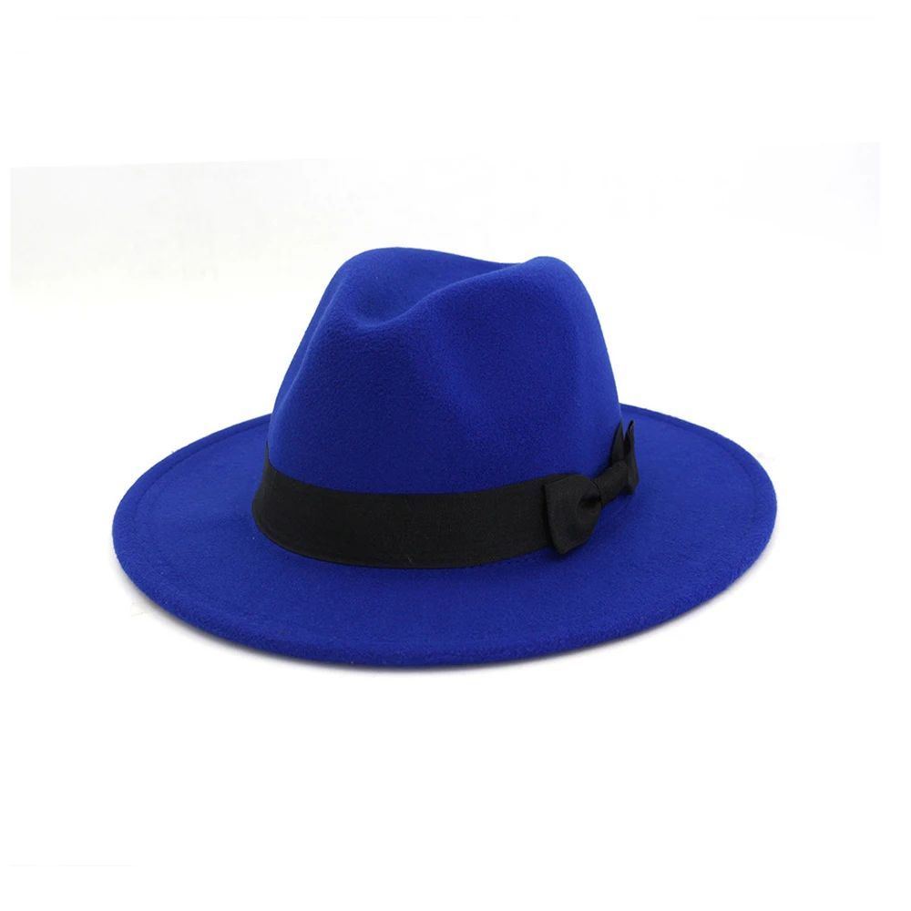 Blue Классическая мужская женская шерстяная шляпа Fedora Гангстер джентльменская шляпка для церкви с широкими полями - Цвет: Blue