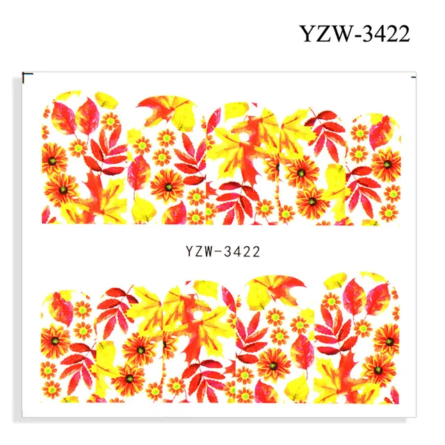 Colorful Face Flower Stickers Nail Stickers Transfer Nails Water Decal Nail Decals Leaf Sticker Series Watermark Nails Geometric YZW-3422