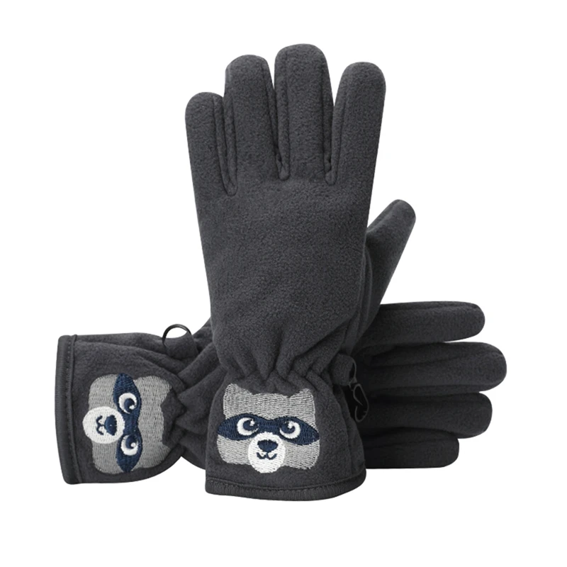 Детские перчатки зима мультфильм Медведь Вышитые двухслойные противоскользящие ветрозащитные термо открытый Handwear для маленьких мальчиков и девочек