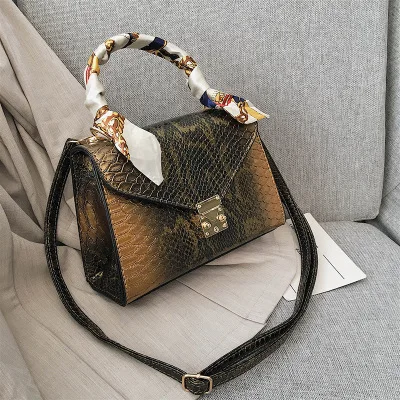 TOPHIGH, женская сумка, змеиный принт, сумка на плечо, винтажная, через плечо, женская сумка на плечо, роскошная кожаная сумка-мессенджер - Цвет: Gold