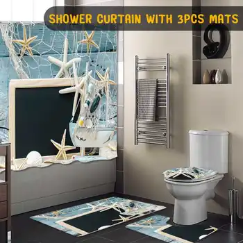 

Bathroom Set Waterproof Shower Curtain Flannel Fabric Bath Carpets Lid Toilet Cover Floor Mat Pedestal Rug Bathroom Decor