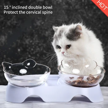 

Non-slip Cat Bowls Double Pet Bowls with Raised Stand 15 Degrees Tilted Cat Water Food Dish for Cats Dogs Feeder Pet Products