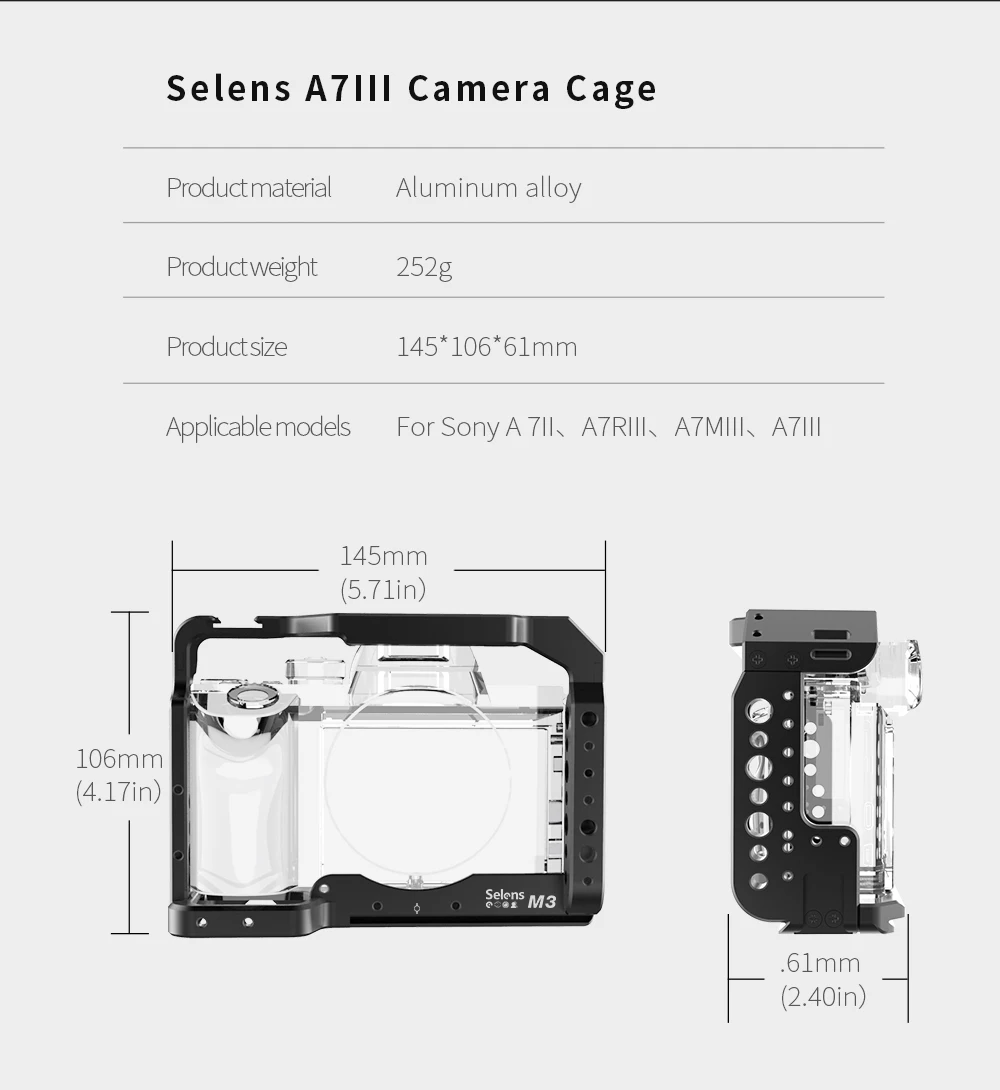 Selens A7iii A7R3 A7M3 Aluminum Alloy Cage Rig Cold Shoe Mount Stand Protective