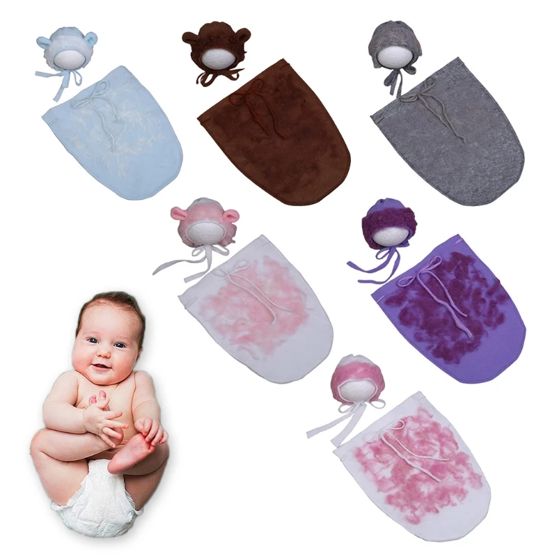 

2020 Popular New Infants Photo Shooting Sleepsack Wrap Cap Kit Newborn Photography Props Baby Sleeping Bag Beanie Hat
