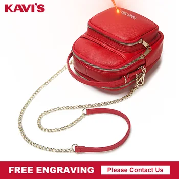 

KAVIS Genuine Cow Leather Free Engraving Messenger Bag Women's Shoulder Bag Crossbody Chest Handbag Fashion for Lady