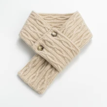 

Women 35% Cashmere Knitted Small Scarf Chain Cable Button Neck Warmer Ring Collar Solid Color Wool Thick Female 2021 Accessories