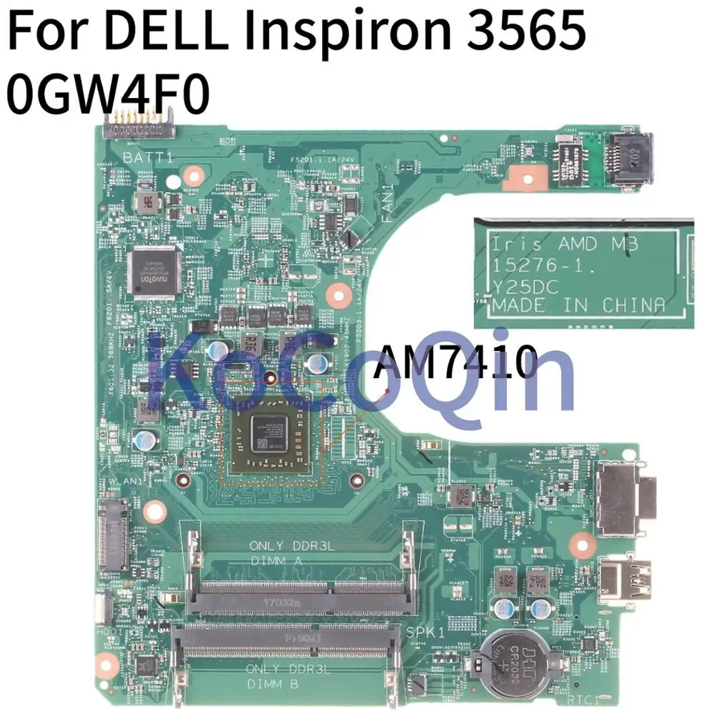 Hot Product  KoCoQin Laptop motherboard For DELL Inspiron 3565 A8-7410 Mainboard CN-0GW4F0 0GW4F0 15276-1 AM7410