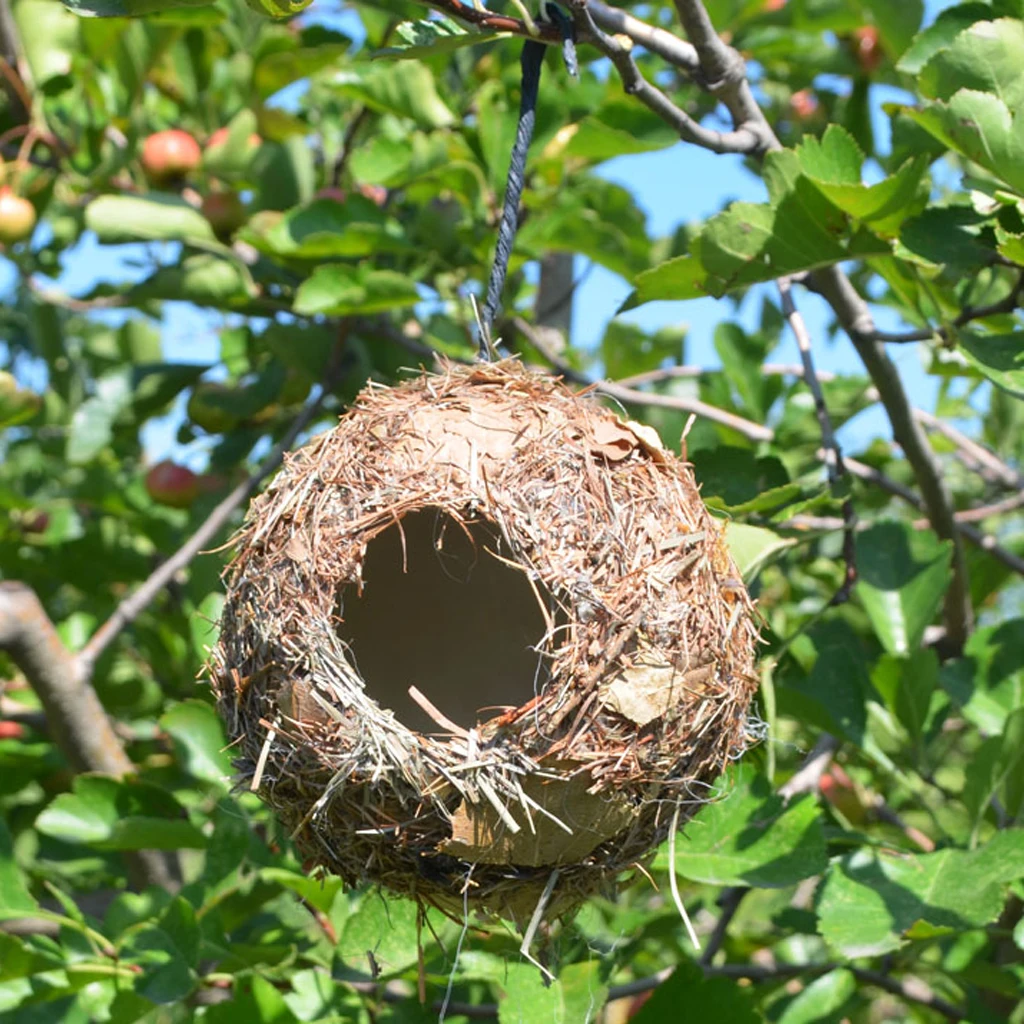 Natural Grass Bird Nest Hummingbird Birdhouse for Outside Hanging Grass Hand Woven Bird Nest Bird Hut for Yard Decoration