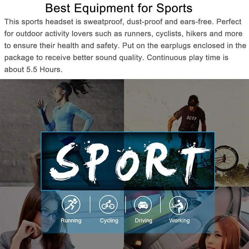 Bone Conduction Headphones Wireless Bluetooth Headset Sport Gym Waterproof Earphones Built in Mic for iPhone X 8 8plus 7 7plus